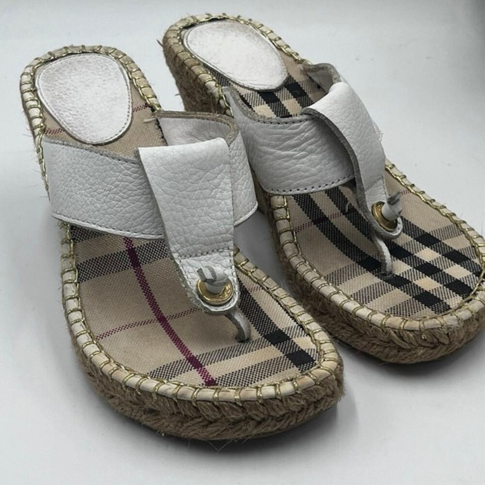 Burberry White Leather Colorblock Pattern Nova Check Espadrilles 38/7.5-8‎